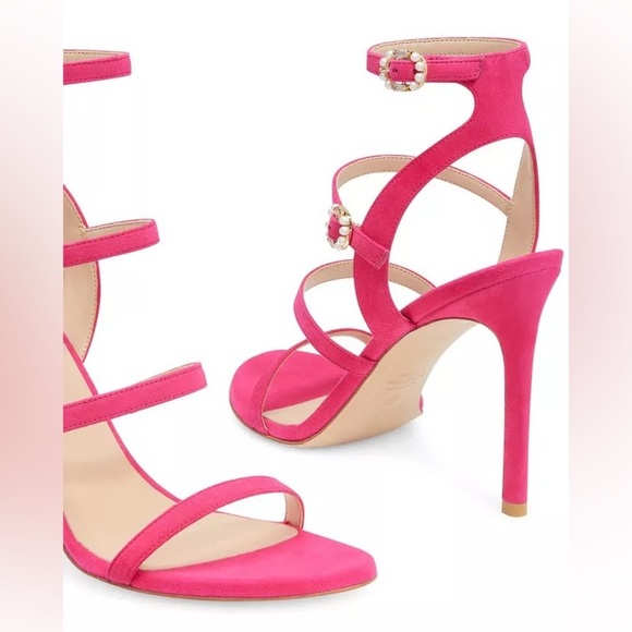 Stuart Weitzman Dazzle Gladiator 100 Sandal Suede Peonia Hot Pink - Picture 2 of 13